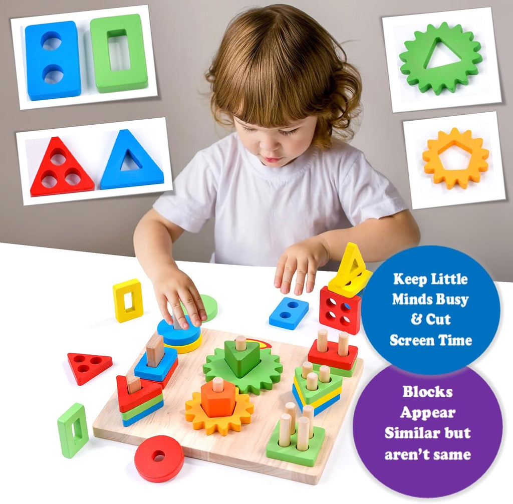 Wooden Sorting & Stacking Toys for Toddlers and Kids Preschool