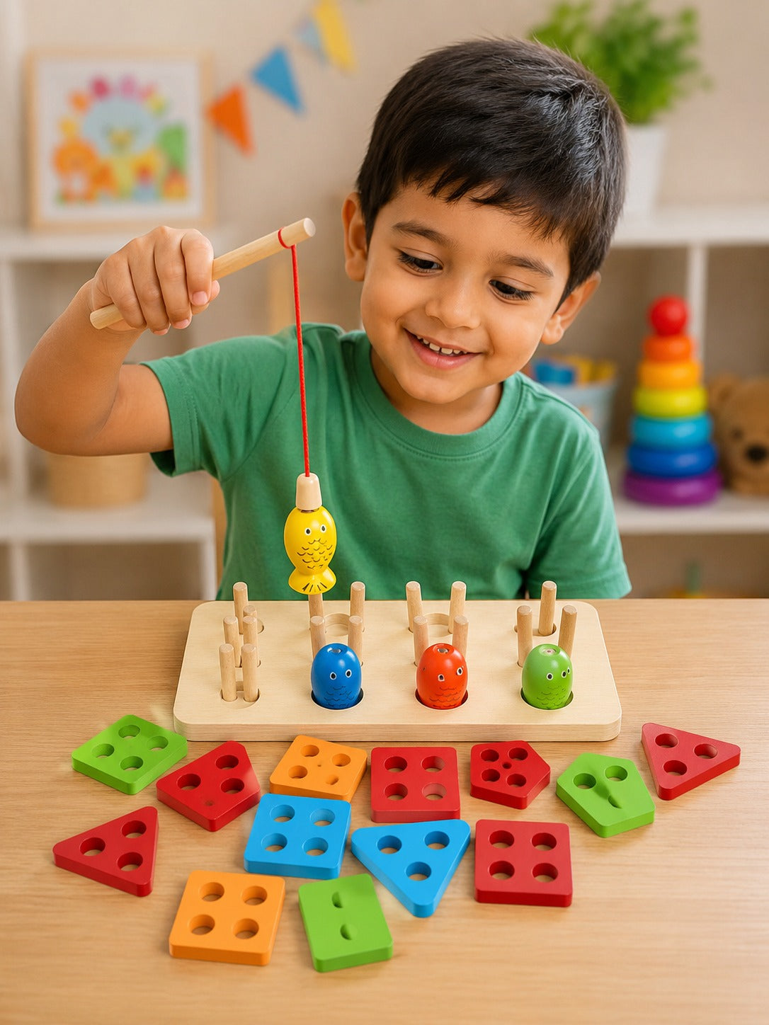 Shape Sorting Board & Wooden Toddler Fishing Toys